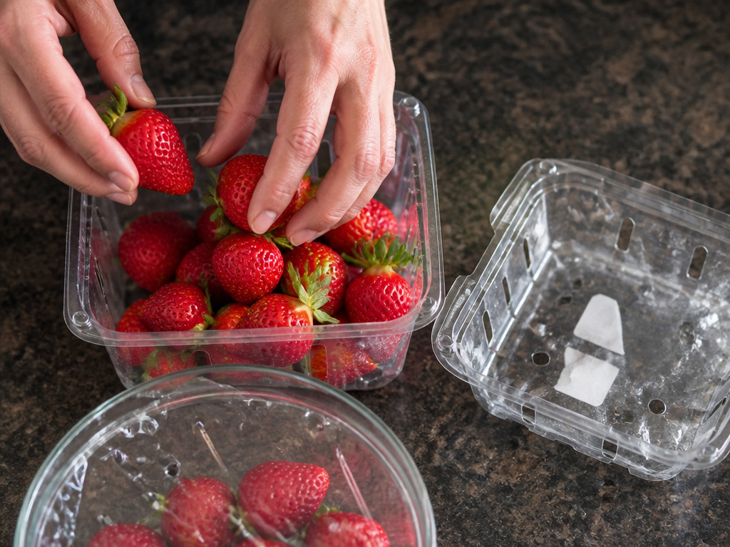 Choosing the best container for storing fresh strawberries to prevent mold.