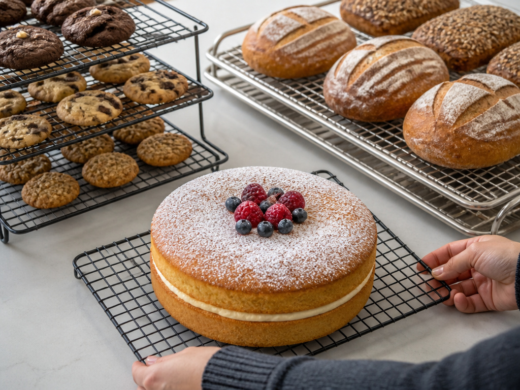 Three types of baking cooling racks for occasional, volume, and professional bakers.