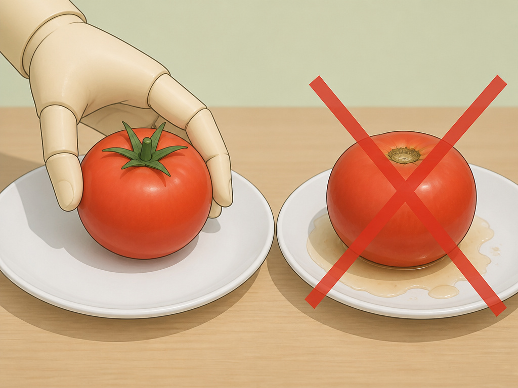 Correct and incorrect tomato storage position, stem-end up versus down.