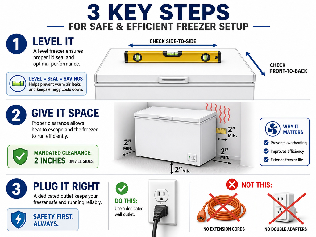 Three key steps for correct chest freezer installation to ensure a watertight seal.