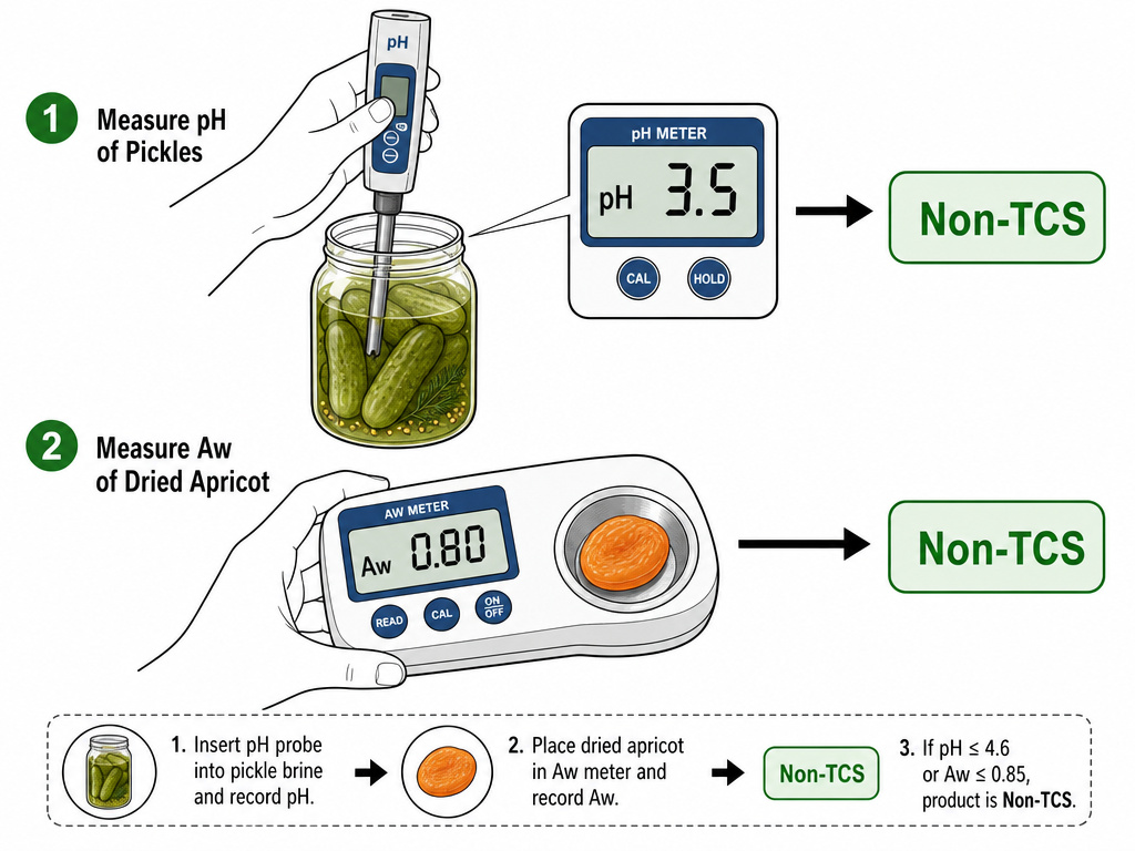 Diagram comparing pH and water activity for non-TCS food classification
