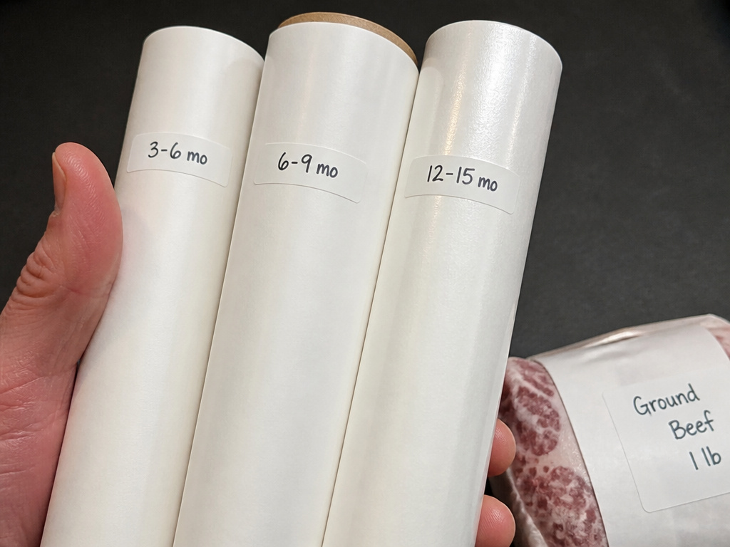 Three grades of freezer paper with different protection timelines for food storage.