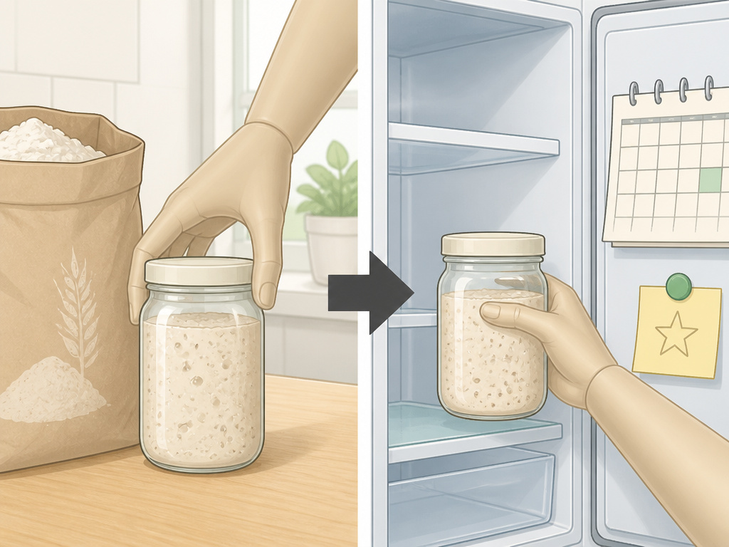 Sourdough starter storage comparison between counter and refrigerator methods