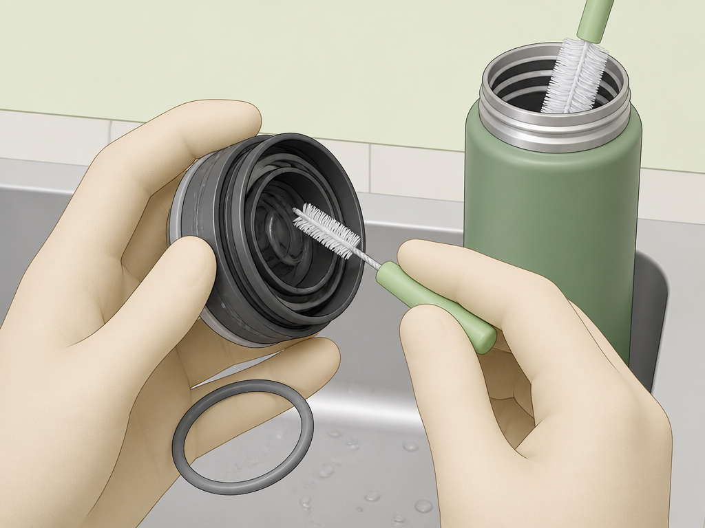 Hand-washing a thermos lid versus putting the bottle in a dishwasher.