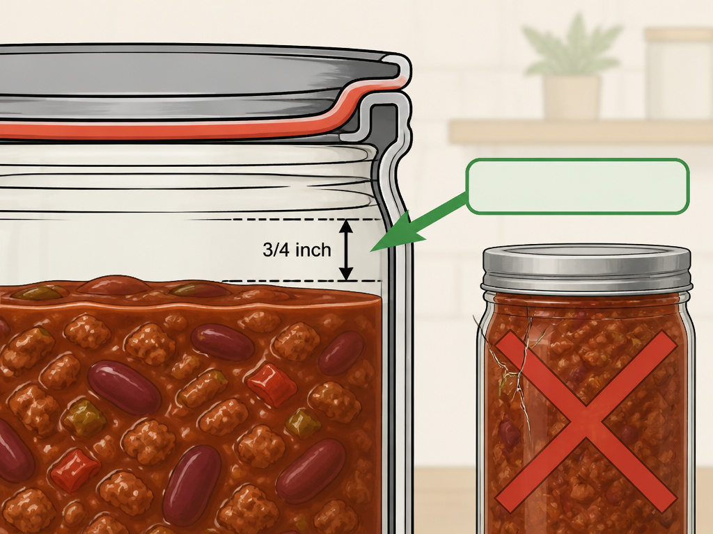 Cross-section diagram showing proper headspace and seal for freezer-safe containers.