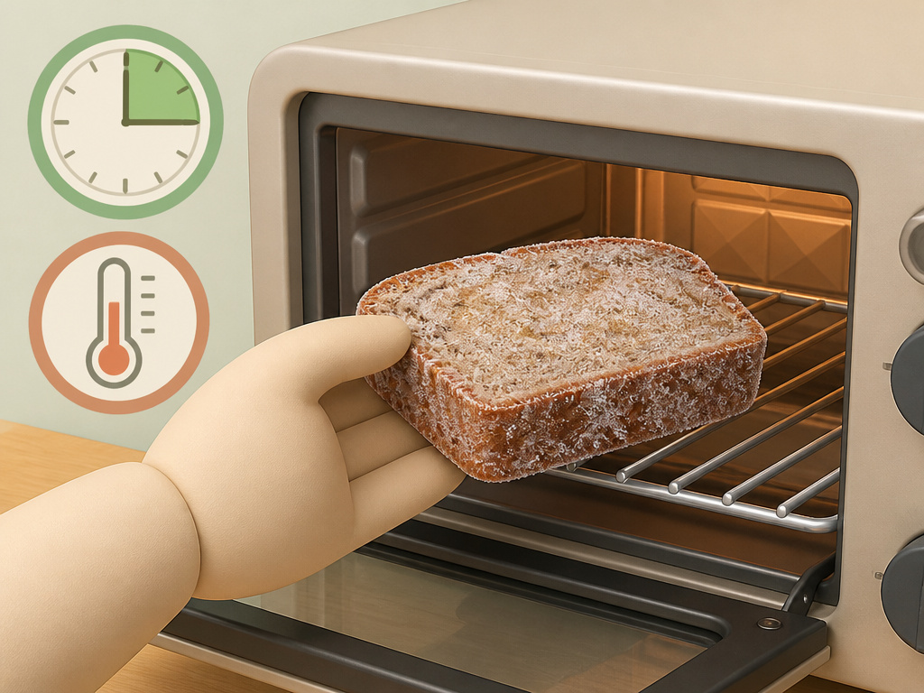 Thawing frozen banana bread slice in a toaster oven for best results.