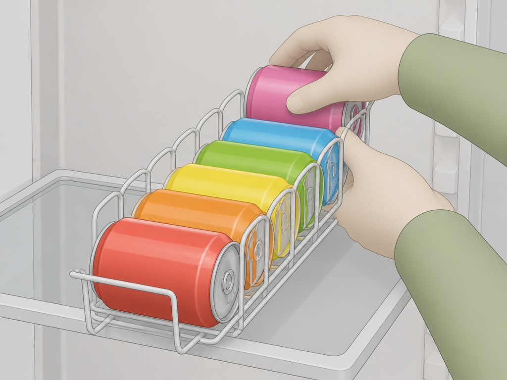 Loading a refrigerator can organizer from back to front