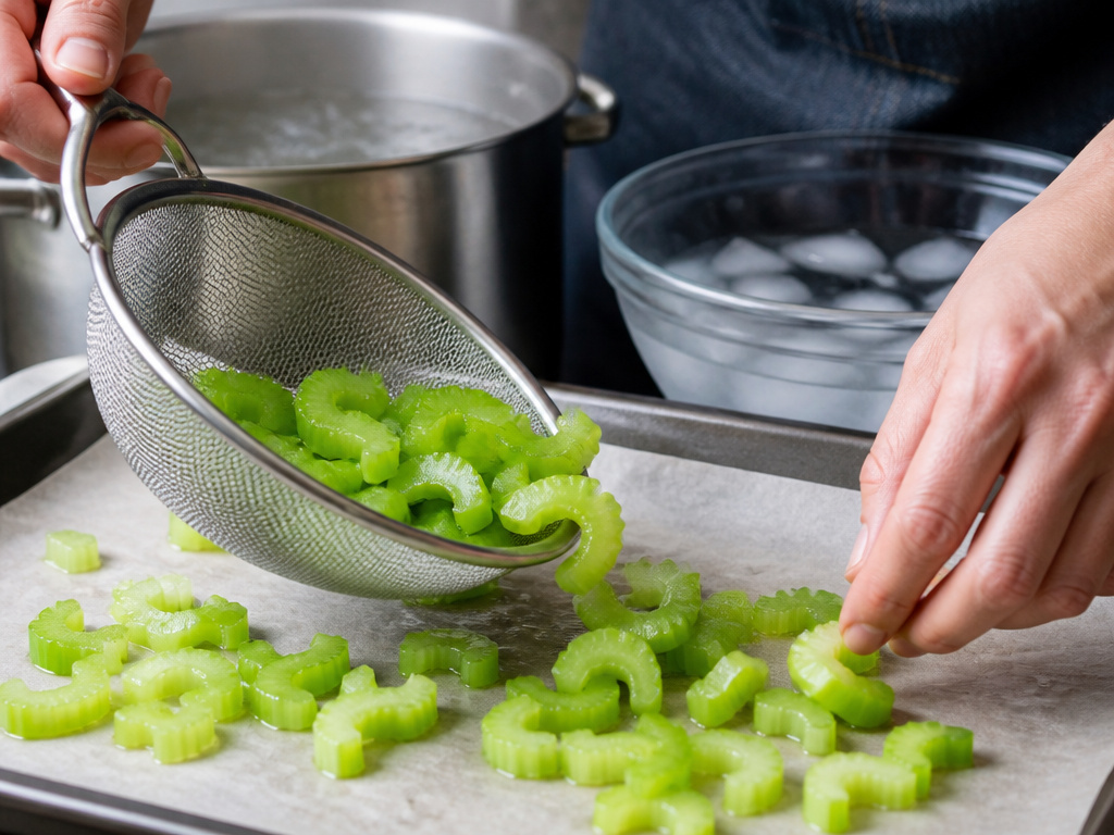 Blanching celery before freezing for long-term storage to preserve flavor