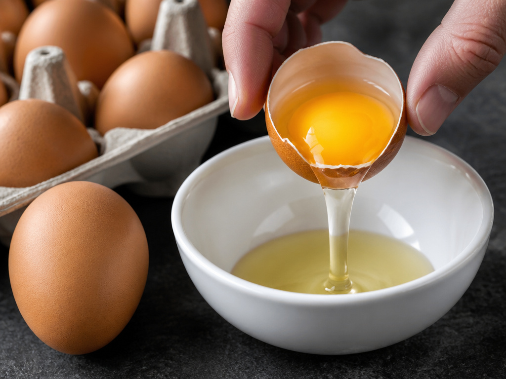 Close-up of a cracked egg being checked for freshness and spoilage signs.