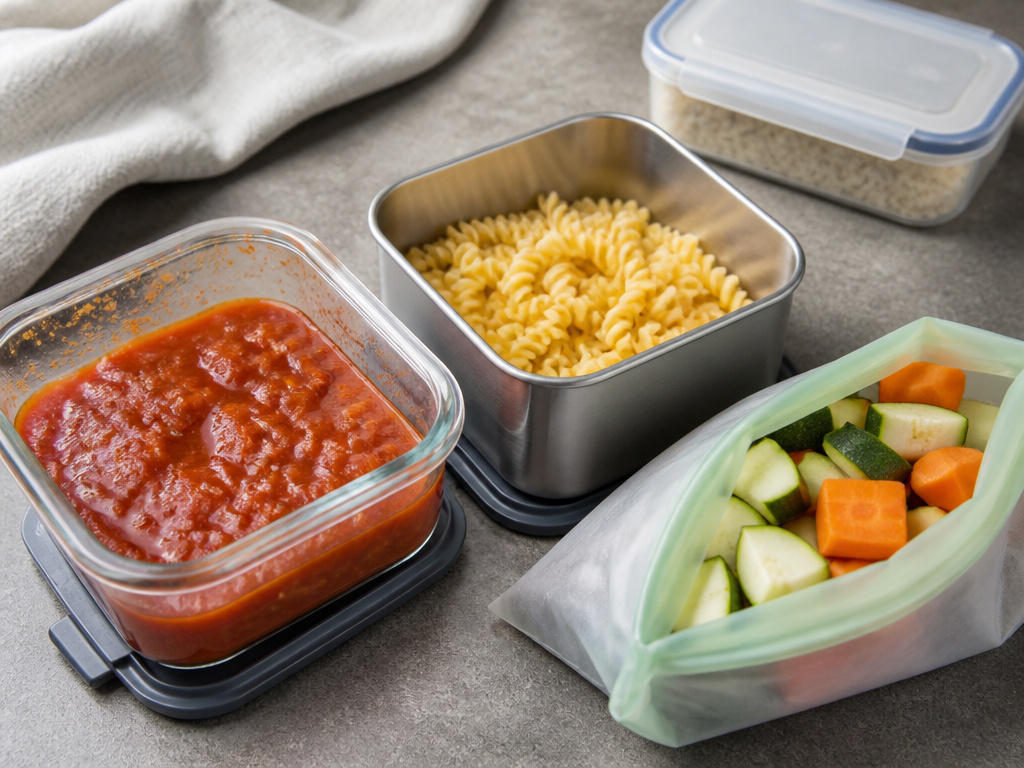 Safer food storage alternatives: glass, stainless steel, and silicone containers.