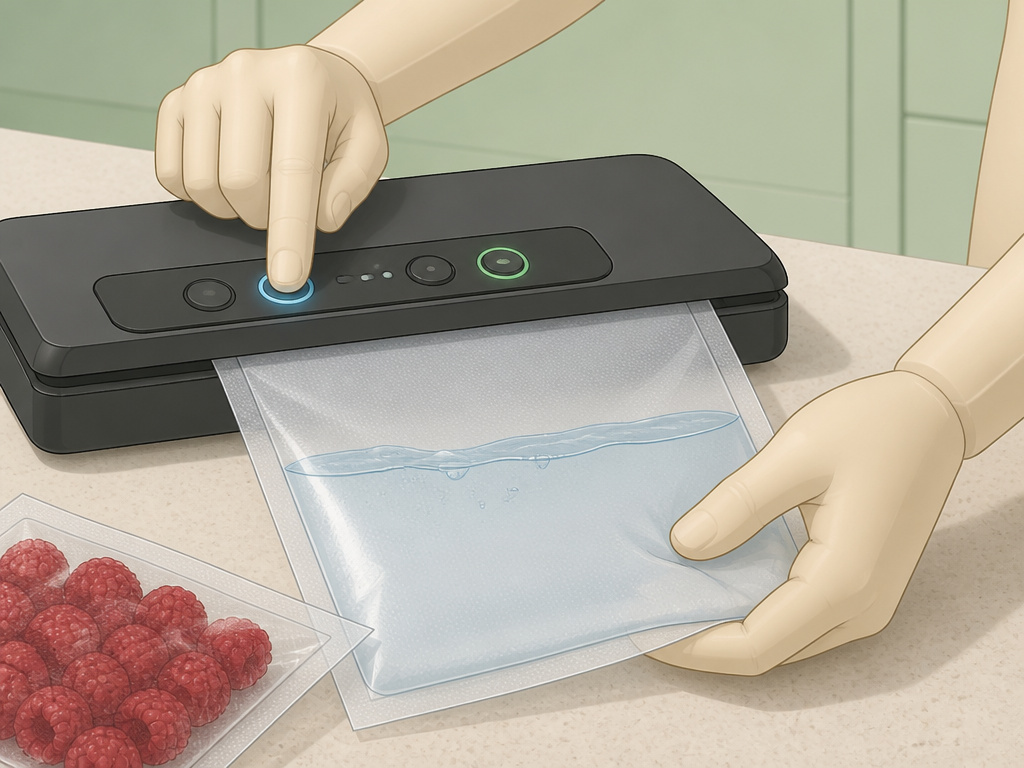 Using Anova vacuum sealer Pulse function to safely seal liquids and soft foods.