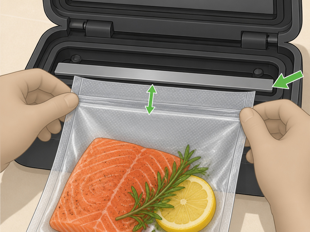 Correct pouch placement with headspace in a chamber vacuum sealer diagram.