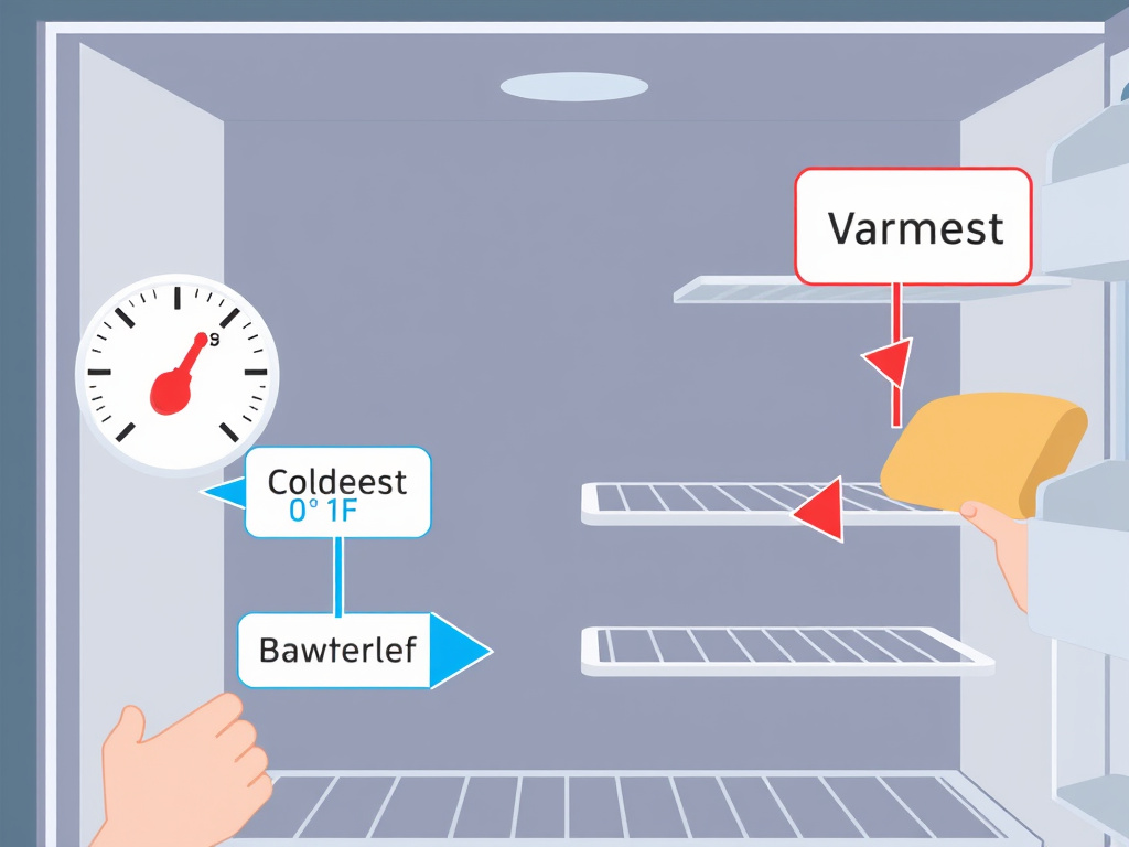 Diagram of freezer temperature zones for optimal food storage organization.
