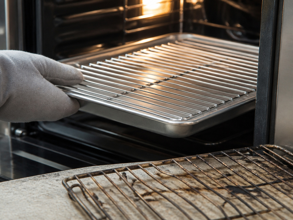 Stainless steel cooling rack versus warped non-stick rack for oven safety