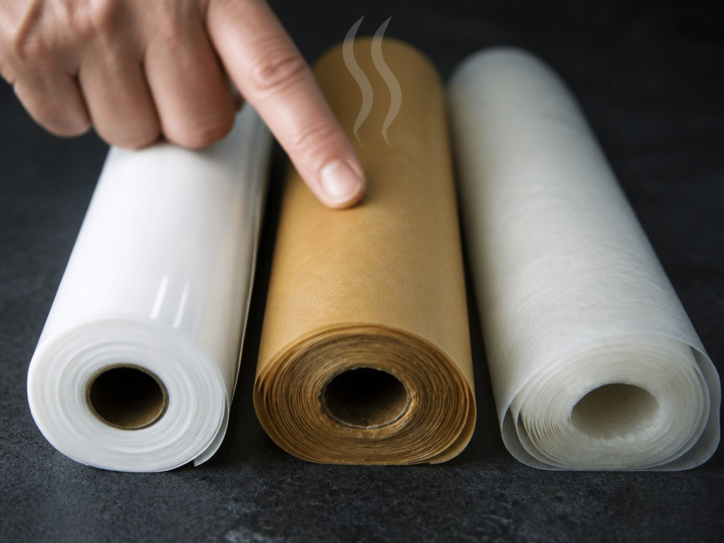 Freezer paper, parchment paper, and wax paper rolls compared for oven and freezer use.