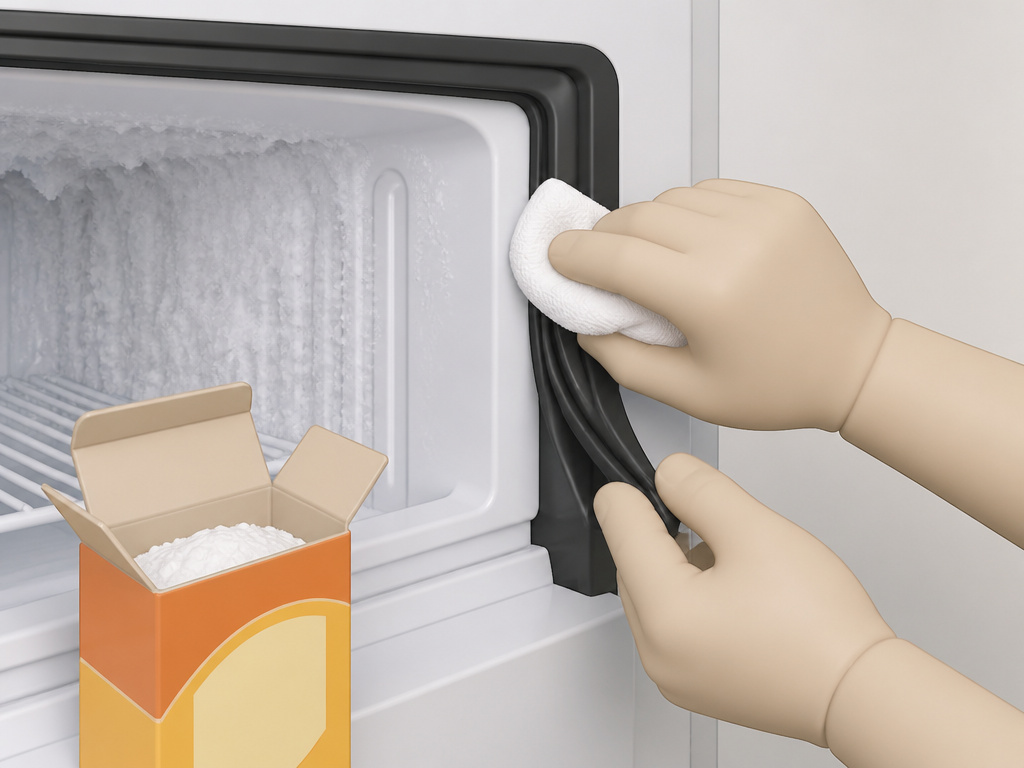Troubleshooting a deep freezer door seal and odor after cleaning.
