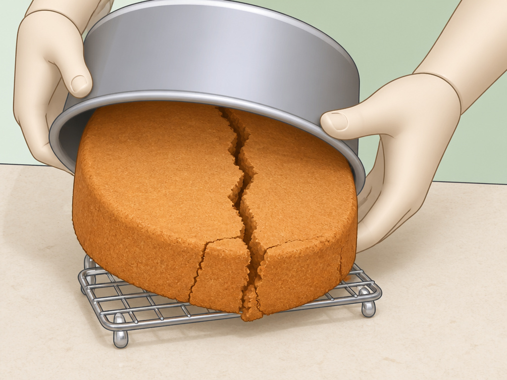 Cake cracking on a too-small cooling rack diagram