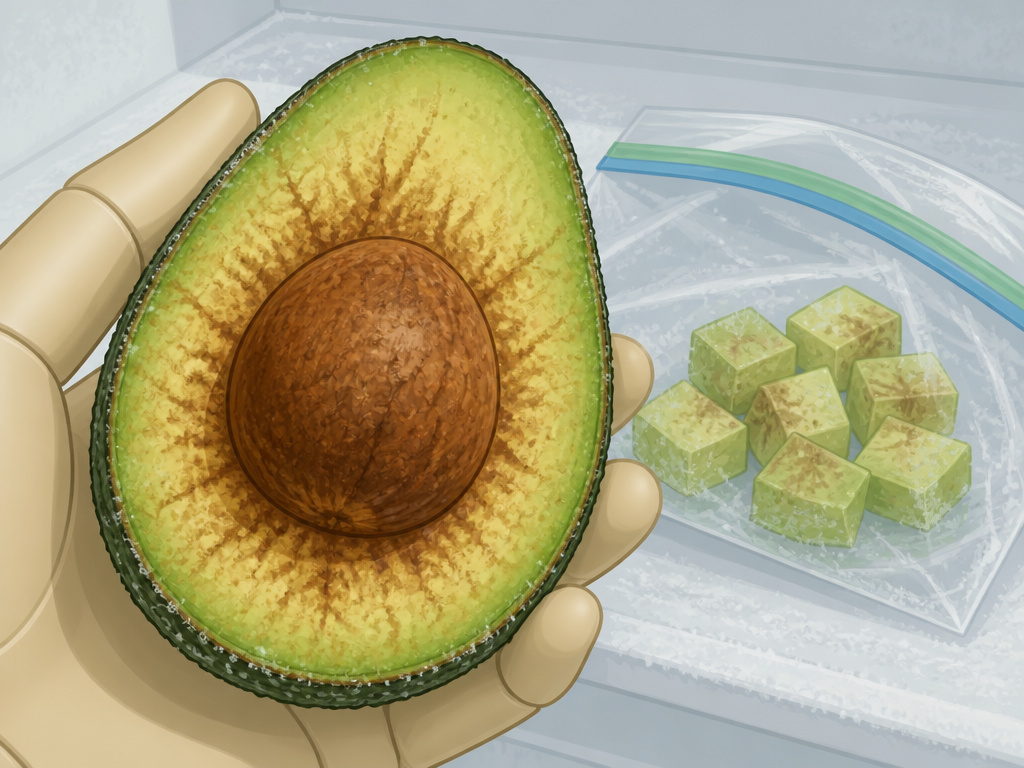 Mistake of freezing avocado with pit, causing enzymatic browning in the freezer.