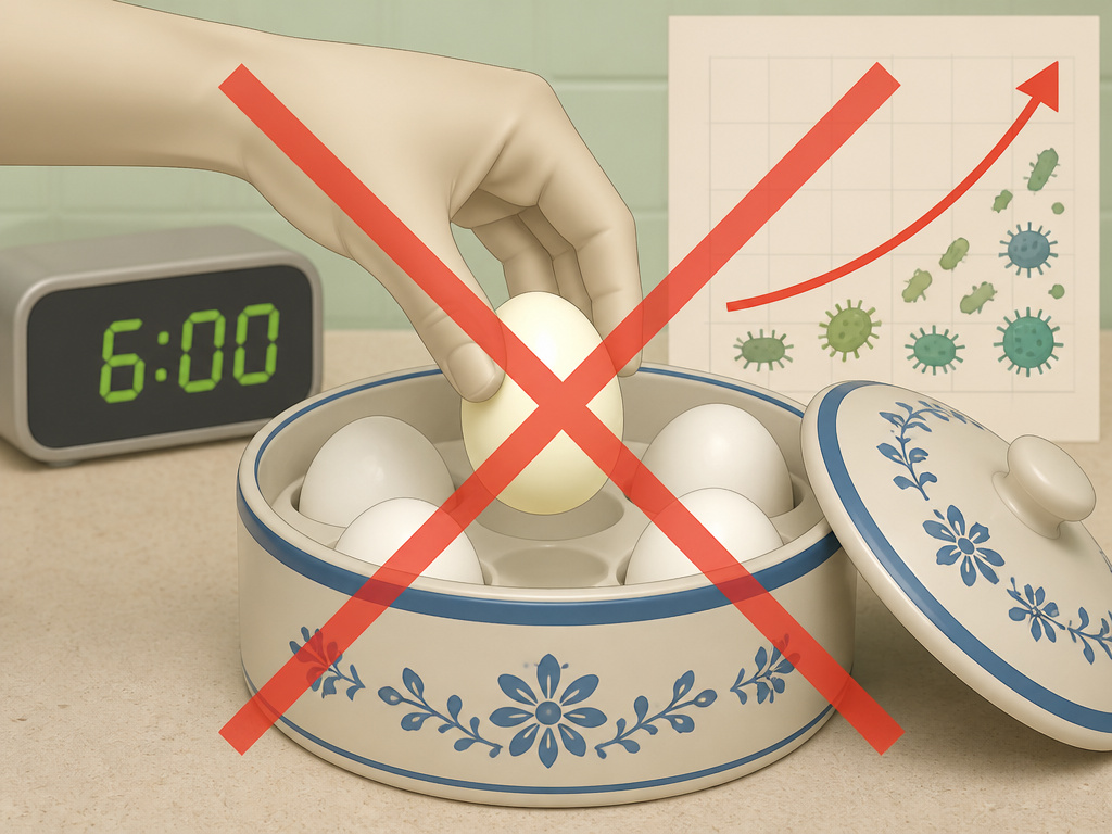 Mistake of storing hard-boiled eggs at room temperature in ceramic keeper