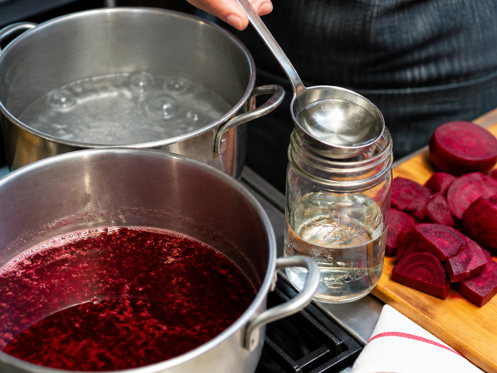 Fresh boiling water versus used beet water for safe canning.